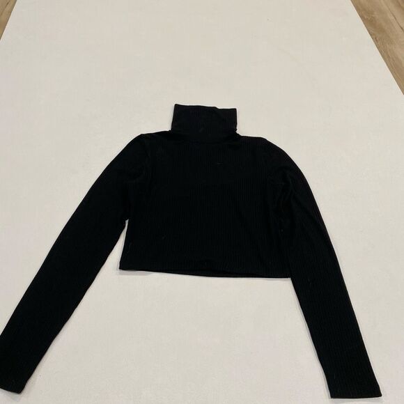 Madewell Black Ribbed Mock Neck Long Sleeve Crop Top Women’s Size XS - Picture 2 of 4